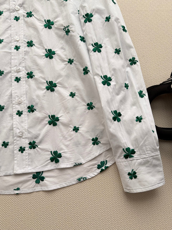 Dior 26SS a Four-leaf Clover Print Shirt White in Cotton 198140