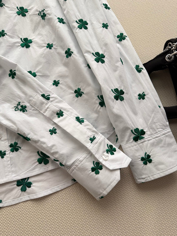 Dior 26SS a Four-leaf Clover Print Shirt White in Cotton 198140