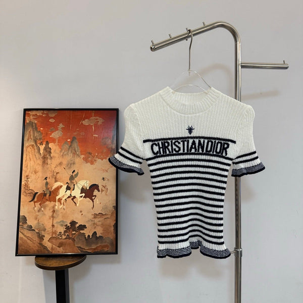 Dior Knitwear Short-Sleeve White Black in Wool textile