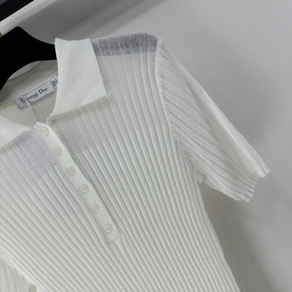 Dior Semi-transparent Knit Polo Shirt White in Wool 362484