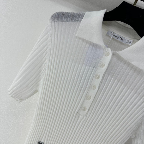 Dior Semi-transparent Knit Polo Shirt White in Wool 362484