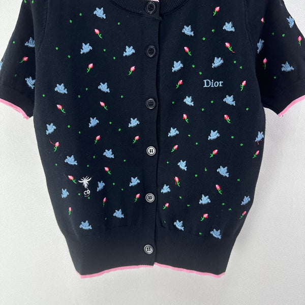 Dior Floral Embroidered Knit Cardigan Black in Wool 362373
