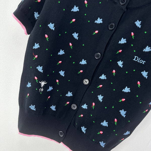 Dior Floral Embroidered Knit Cardigan Black in Wool 362373