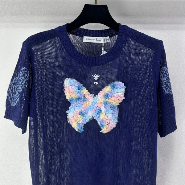 Dior Butterfly Knit Short-Sleeve T-Shirt Blue in Wool 360699