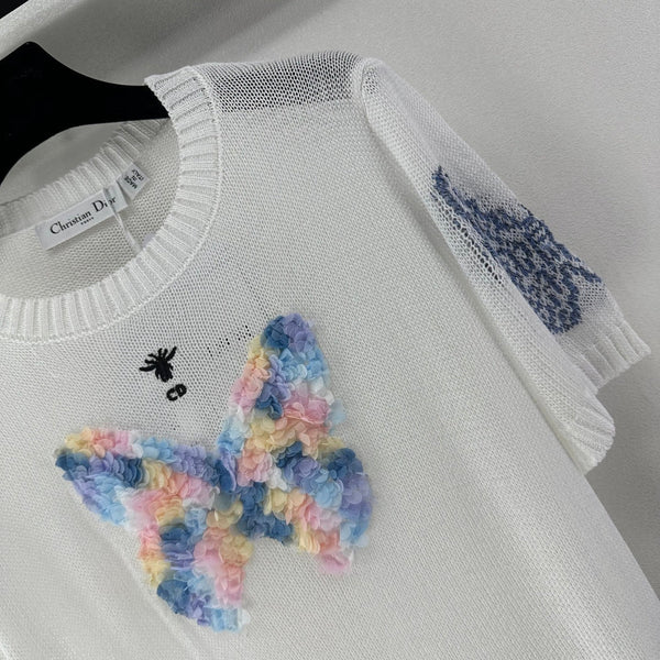 T-shirt à manches courtes en maille papillon Dior blanc en laine 360700