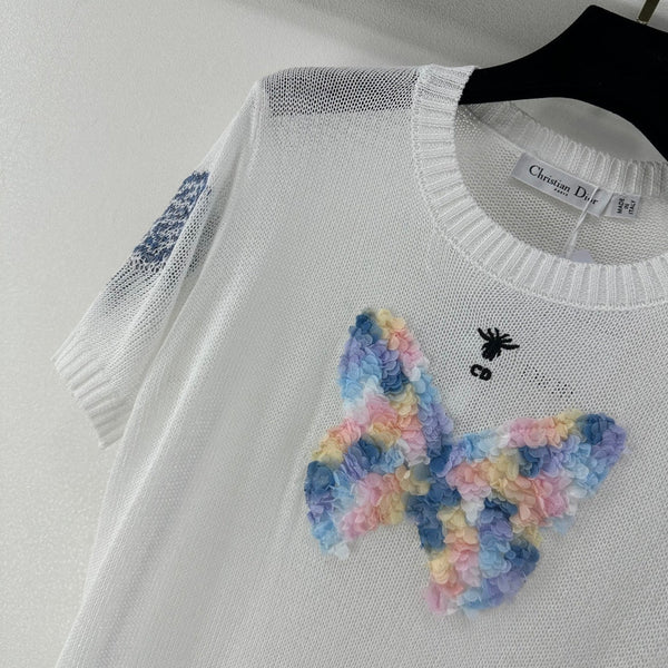 T-shirt à manches courtes en maille papillon Dior blanc en laine 360700