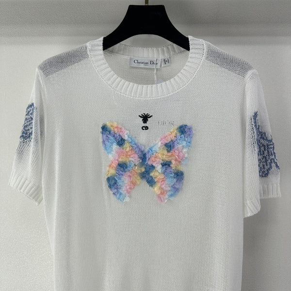 T-shirt à manches courtes en maille papillon Dior blanc en laine 360700
