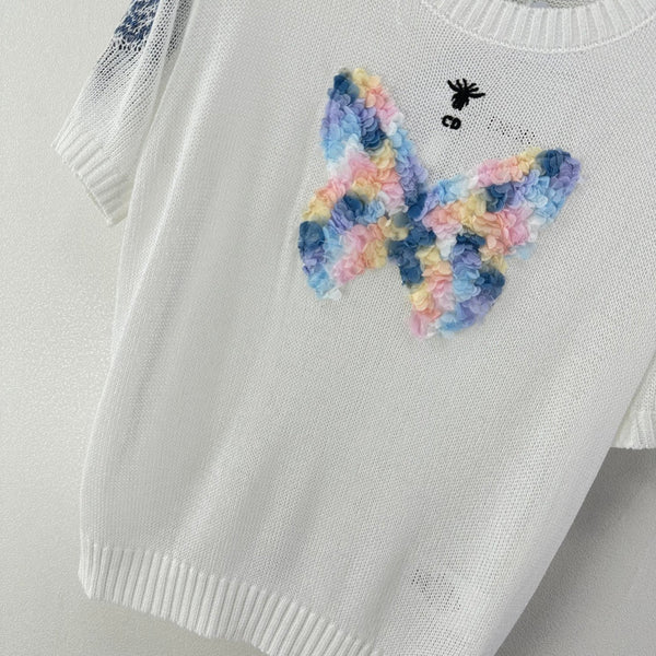 T-shirt à manches courtes en maille papillon Dior blanc en laine 360700