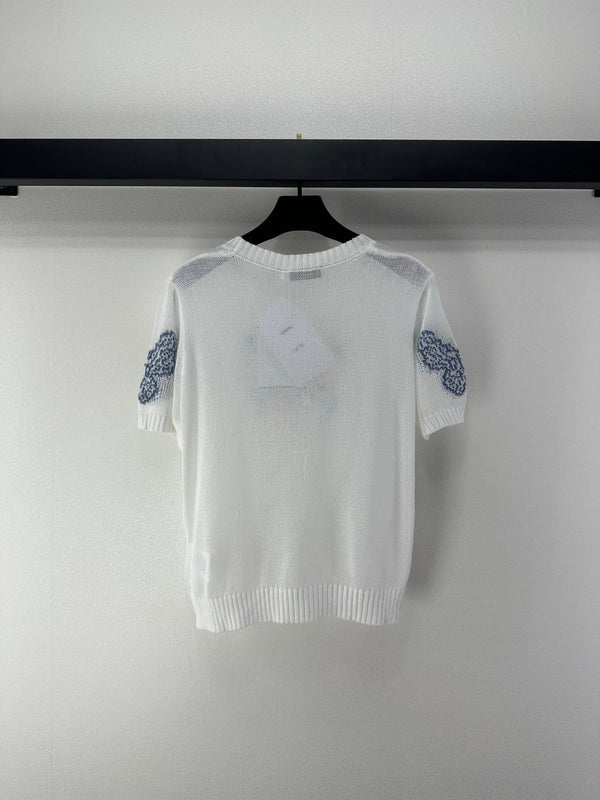 T-shirt à manches courtes en maille papillon Dior blanc en laine 360700