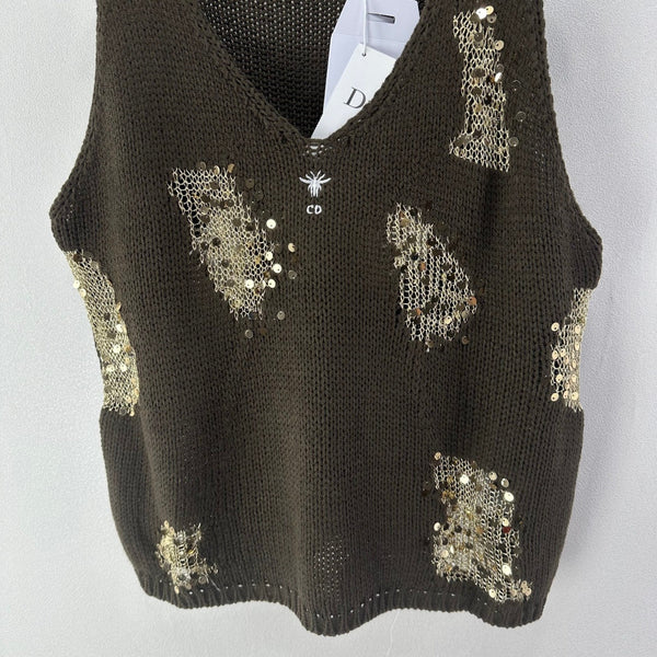 Dior Sequin Knit Vest Olive Green in Nylon 360692