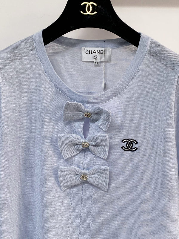 T-shirt Chanel manches courtes bleu en laine 208006