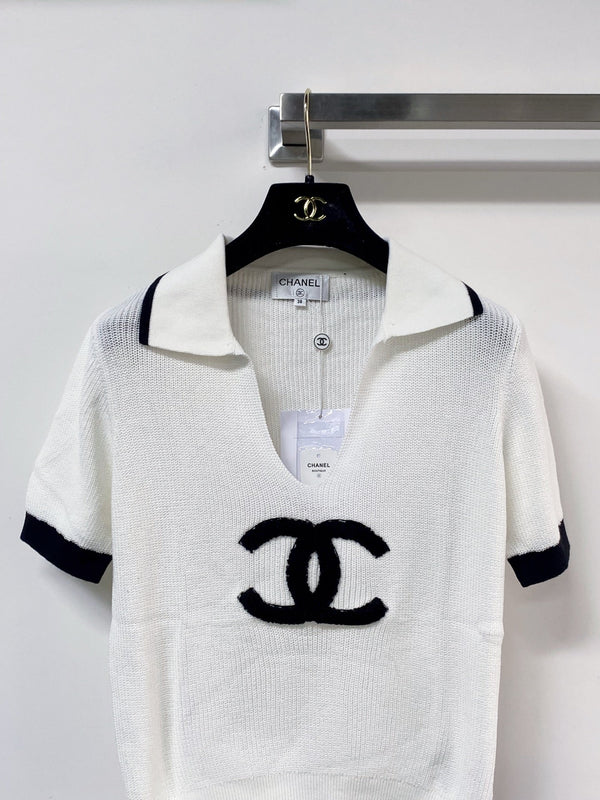 T-shirt Chanel à manches courtes blanc en laine 207997