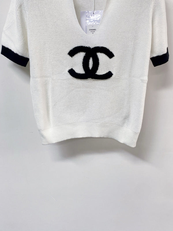 T-shirt Chanel à manches courtes blanc en laine 207997