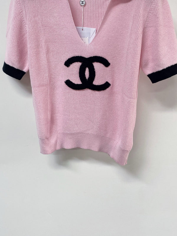 T-Shirt Chanel Rose à Manches Courtes en Laine 207996
