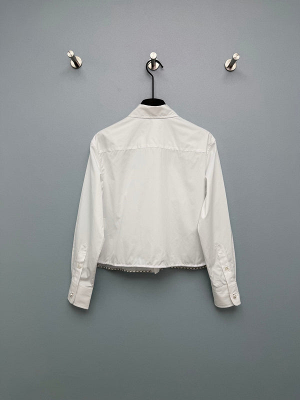 Chanel 26 Pearl Button Chain Trim Short White Shirt in Cotton 213056
