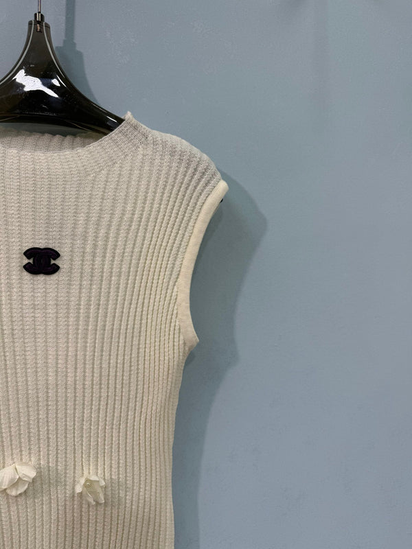 Gilet en Maille Chanel Crème en Laine 212276