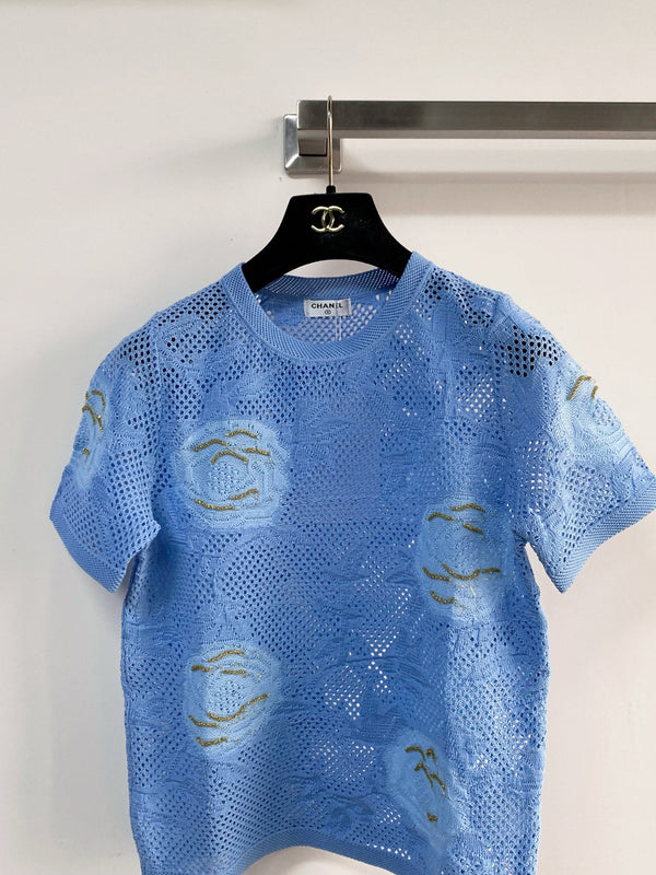 T-shirt Chanel manches courtes bleu en coton 204037