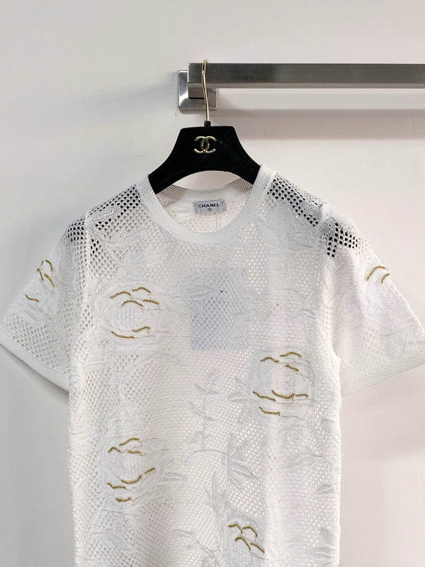 T-shirt Chanel à manches courtes blanc en coton 204035
