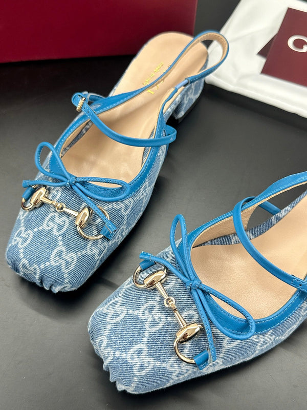 Gucci Horsebit Slingback Blue in Denim 688320