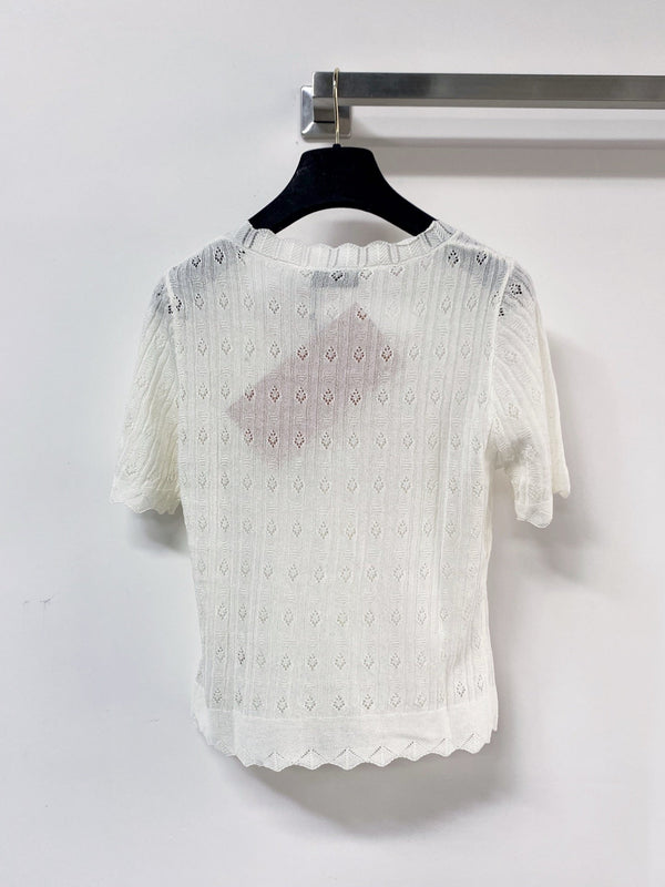 Miumiu Cardigan Manches Courtes Blanc en Laine 207988