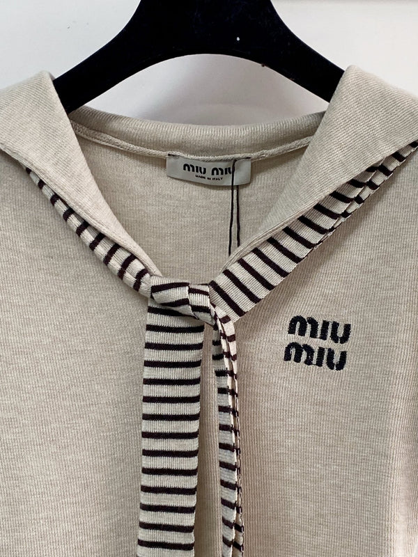 Miu Miu Short-Sleeve T-Shirt Greige in Wool 204073
