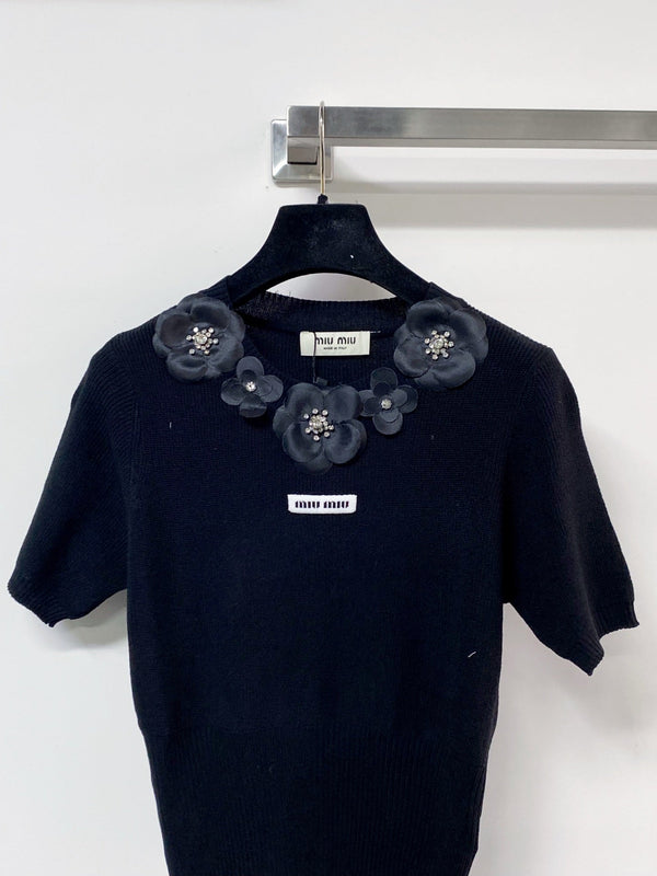 Miu Miu Short-Sleeve T-Shirt Black in Wool 204063