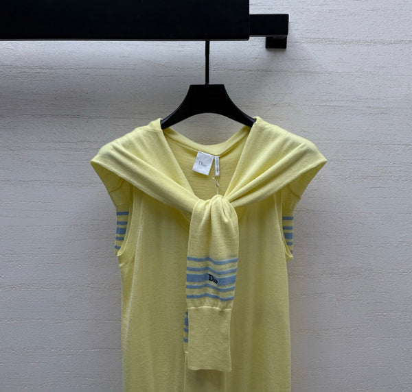 Dior Striped Shawl-style Knit Top Yellow Lemon in Cashmere 212930