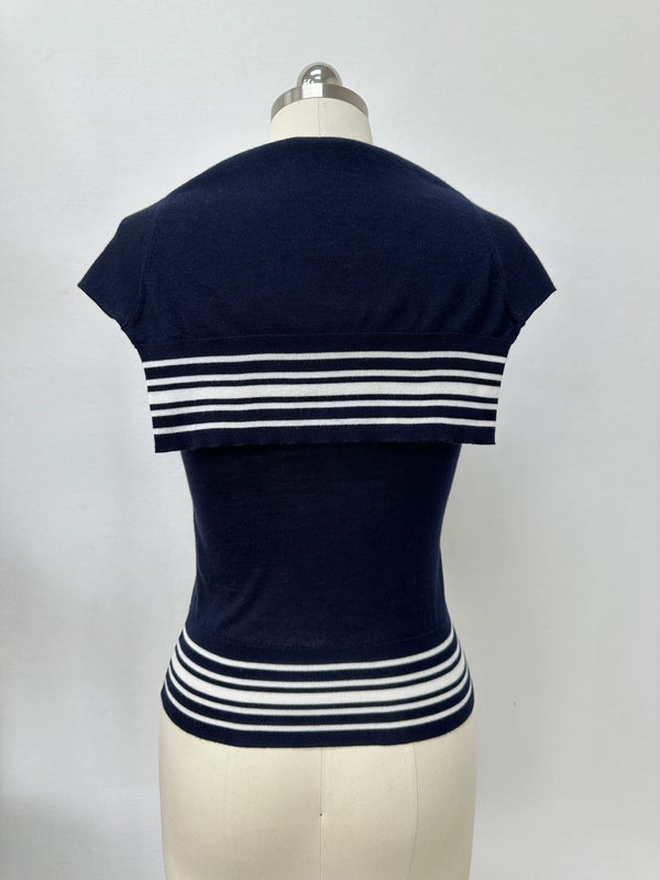 Dior Striped Shawl-style Knit Top Navy Blue in Cashmere 208799