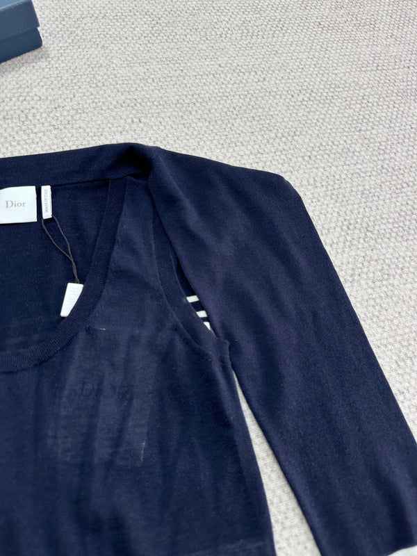 Dior Striped Shawl-style Knit Top Navy Blue in Cashmere 208799