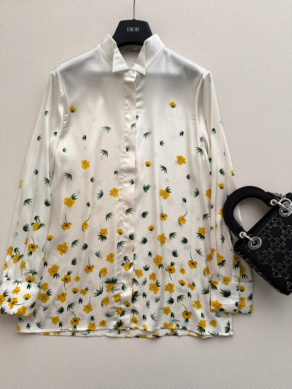 Dior 26SS Floral Silk Shirt White Yellow in Mulberry Silk 203811