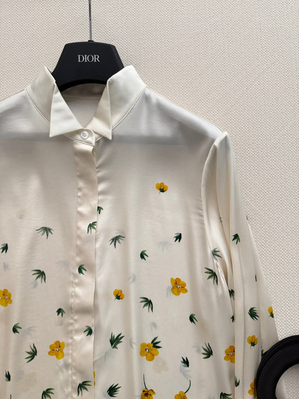 Dior 26SS Floral Silk Shirt White Yellow in Mulberry Silk 203811
