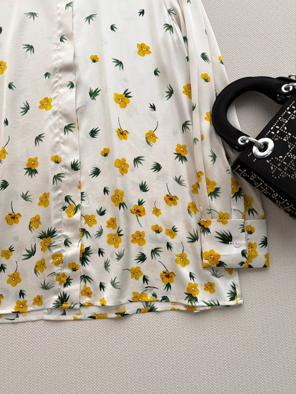 Dior 26SS Floral Silk Shirt White Yellow in Mulberry Silk 203811