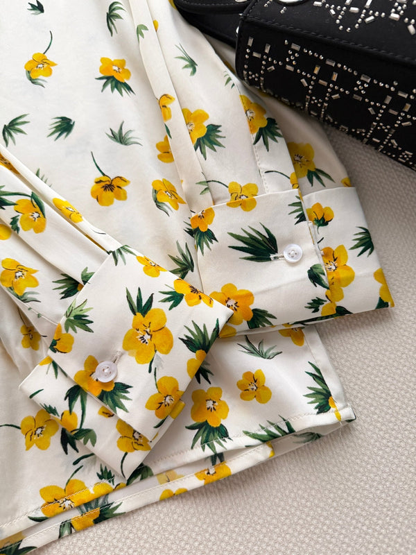 Dior 26SS Floral Silk Shirt White Yellow in Mulberry Silk 203811