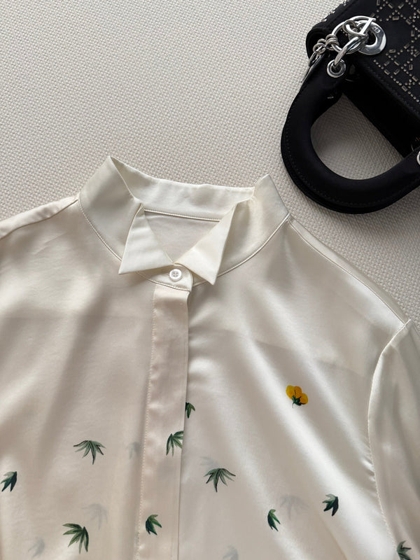 Dior 26SS Floral Silk Shirt White Yellow in Mulberry Silk 203811