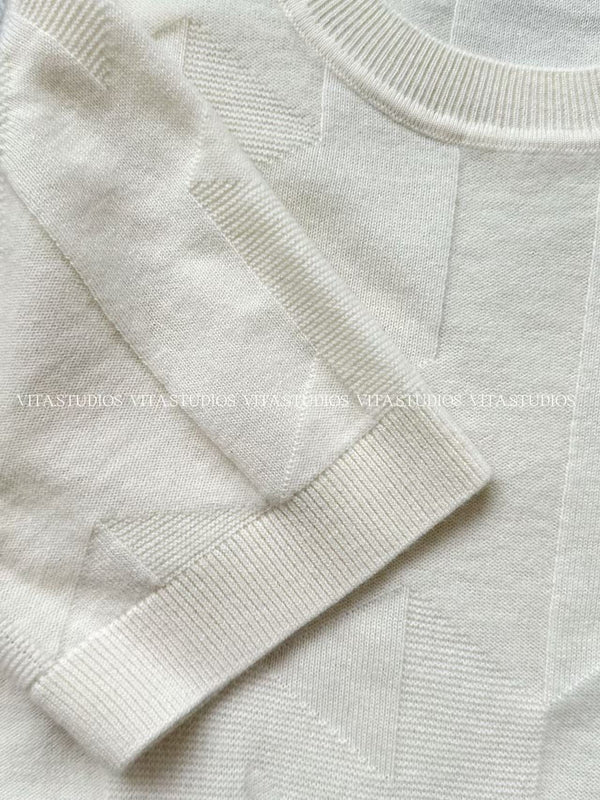 HM Geometric Knit Short-Sleeve T-Shirt White in Sheep Wool 196153