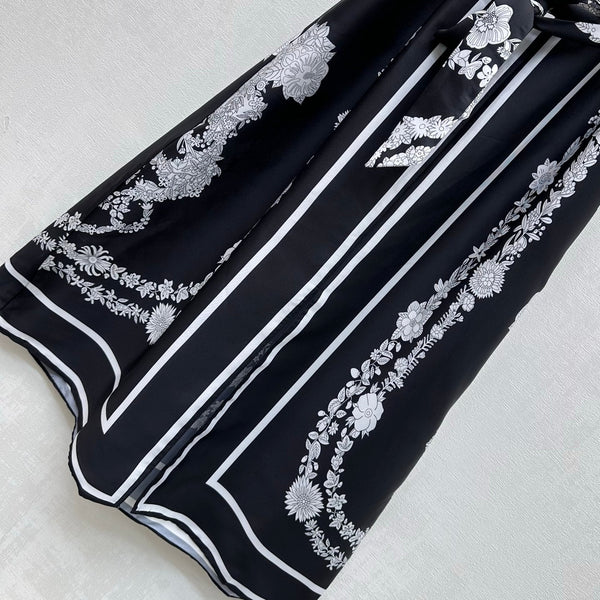HM 26 Printed Tie-Waist Dress Black in Mulberry Silk 180946