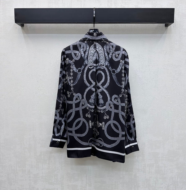 HM 26 Chemise imprimée à manches longues noire en soie Mulberry 180937