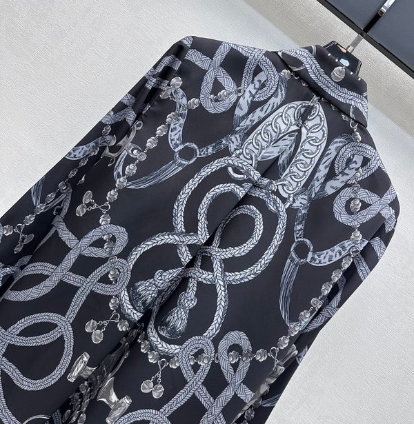 HM 26 Chemise imprimée à manches longues noire en soie Mulberry 180937