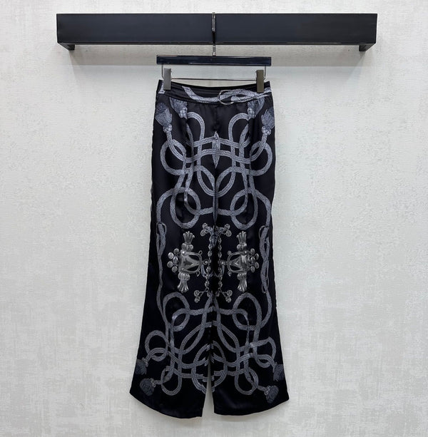 HM 26 Pantalon droit imprimé Noir en Soie de mûrier 180936