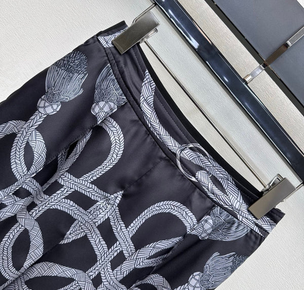 HM 26 Pantalon droit imprimé Noir en Soie de mûrier 180936