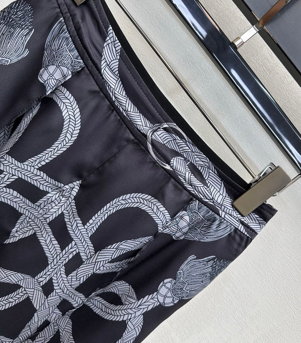 HM 26 Pantalon droit imprimé Noir en Soie de mûrier 180936