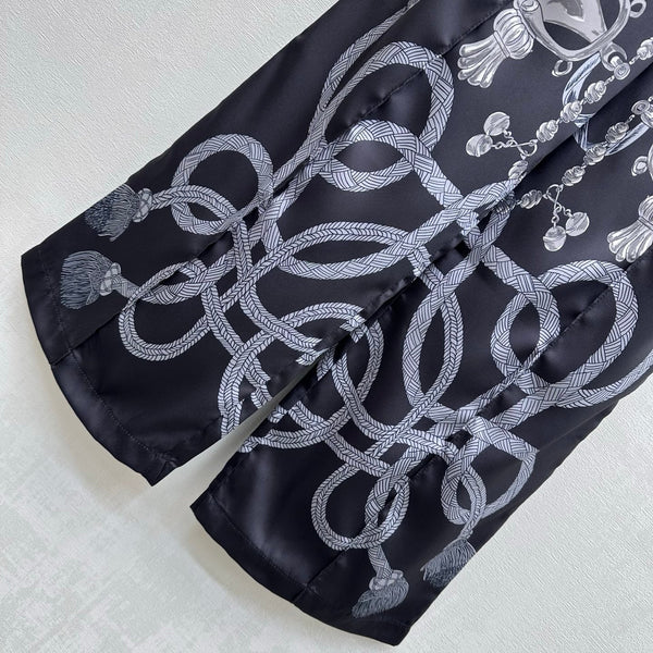 HM 26 Pantalon droit imprimé Noir en Soie de mûrier 180936
