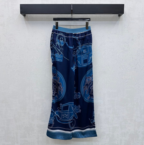 HM 26 Printed Straight-Leg Trousers Blue in Mulberry Silk 172275