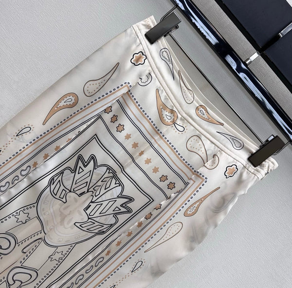 HM 26 Pantalon droit imprimé Blanc en Soie de mûrier 172263