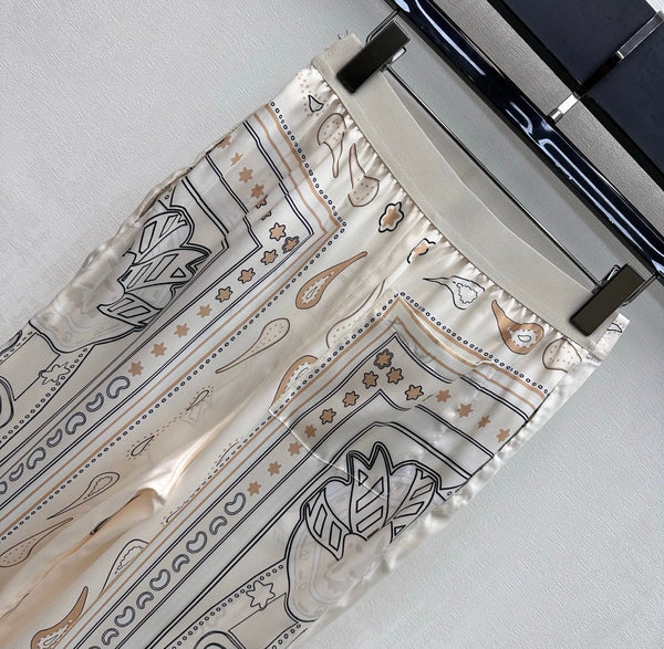 HM 26 Pantalon droit imprimé Blanc en Soie de mûrier 172263