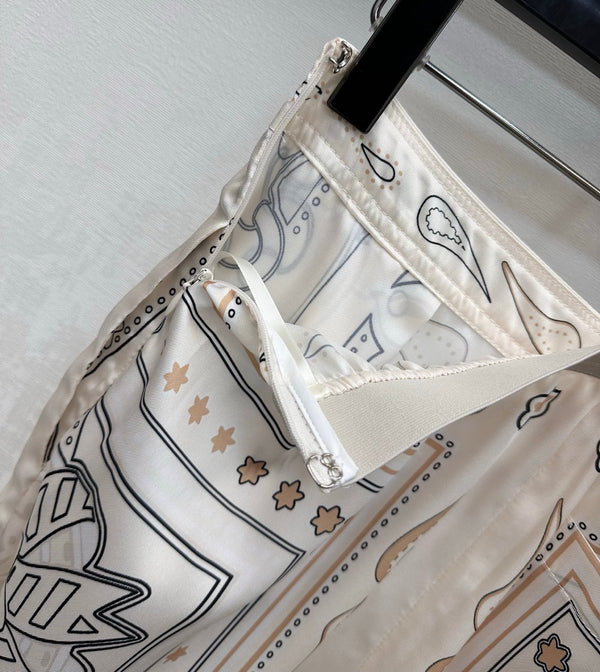 HM 26 Pantalon droit imprimé Blanc en Soie de mûrier 172263