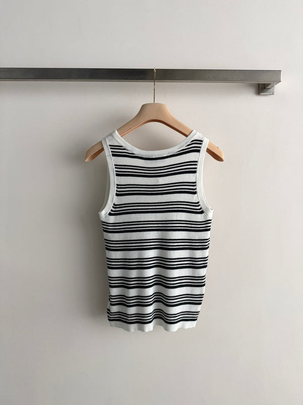 Miu Miu 26SS Gilet en maille rayée blanc en laine 223080