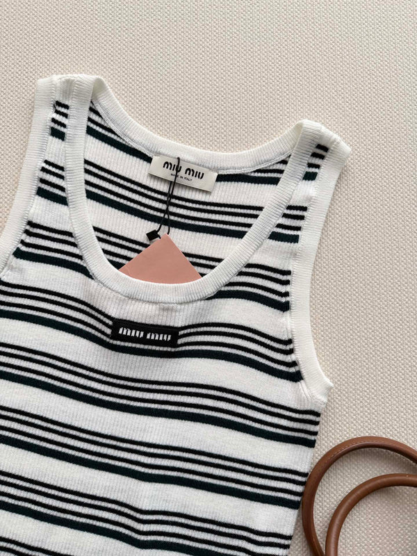 Miu Miu 26SS Gilet en maille rayée blanc en laine 223080