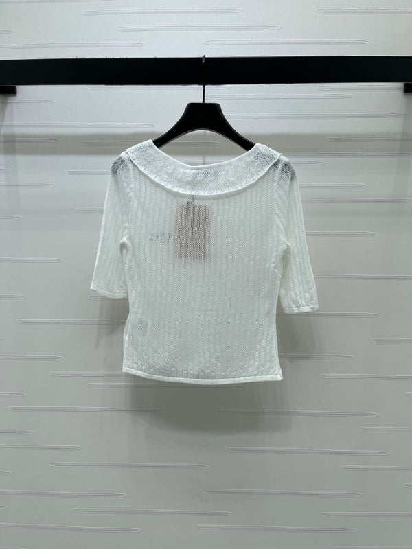 Miu Miu 26 Cardigan col montant manches courtes blanc en coton 221703