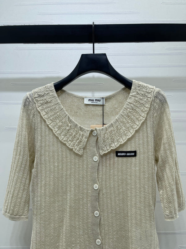 Cardigan court col chemise Miu Miu 26 en coton beige 221702